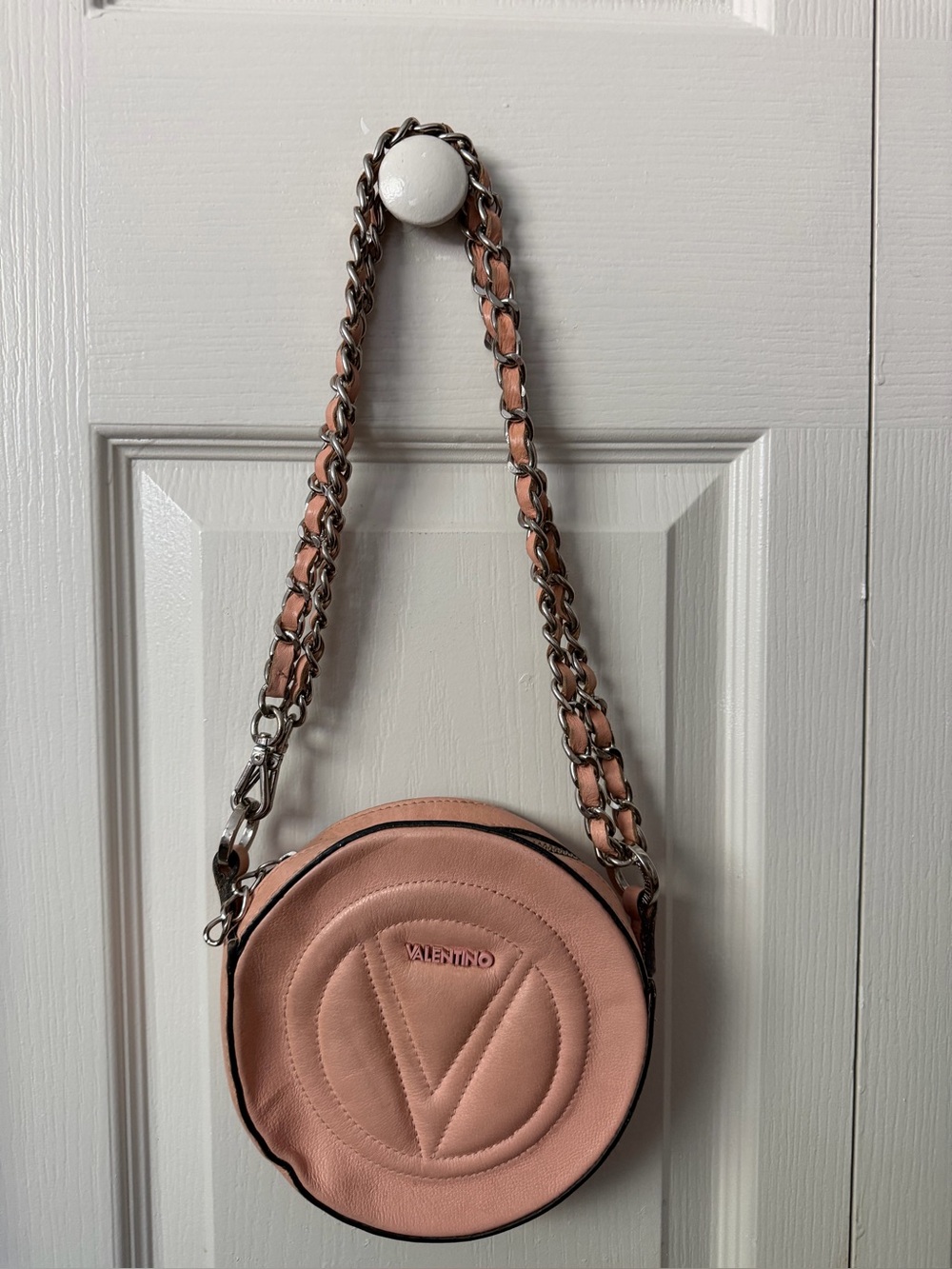 Valentino Blush Pink Round Leather Shoulder Bag with Chain Strap